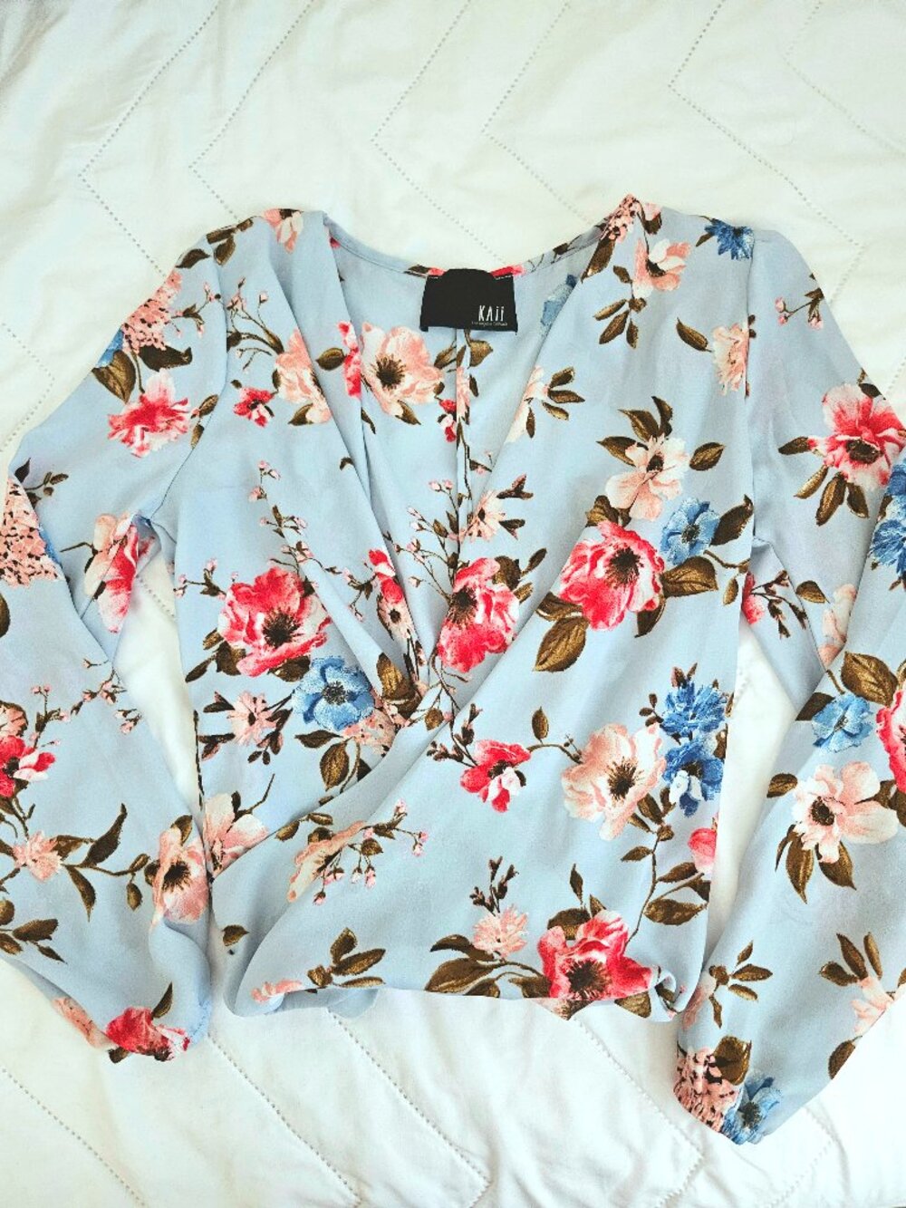 KAII LA Brand Floral long sleeve Blue Top Size S